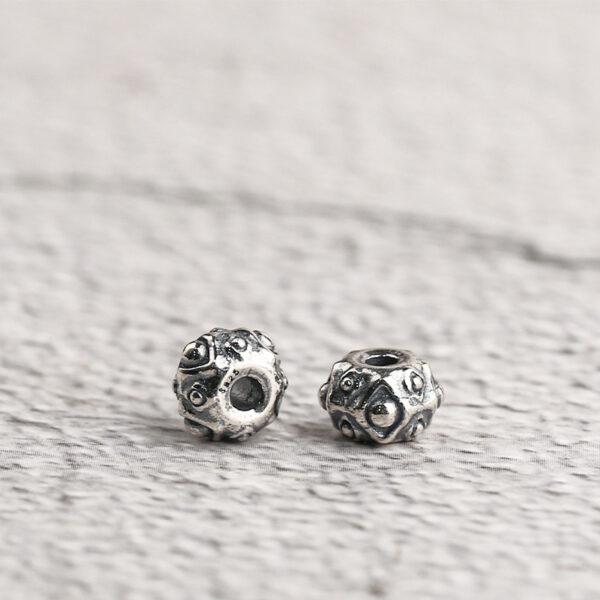 bumps pattern rondelle shape s925 sterling silver bead, oxidized silver rondelle bead - Image 5