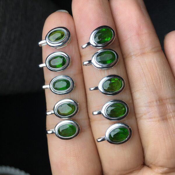 facet surface oval shape small natural diopside bead inlaid sterling silver charm - Image 5