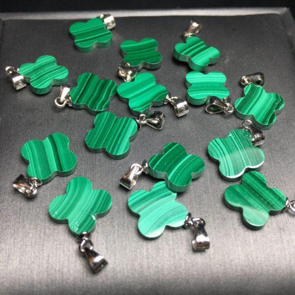 Four Leaf Clover shape natural malachite bead sterling silver charm - Image 5