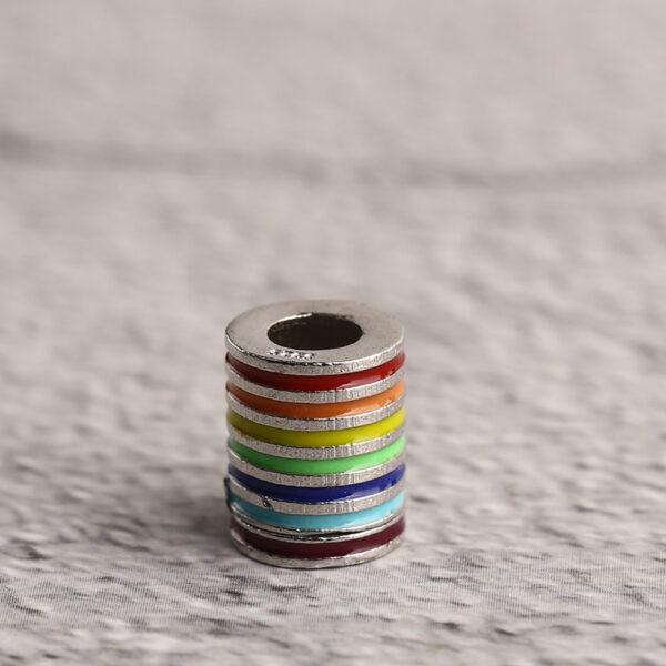 rainbow strips tube shape sterling silver bead, enamel tube bead - Image 5