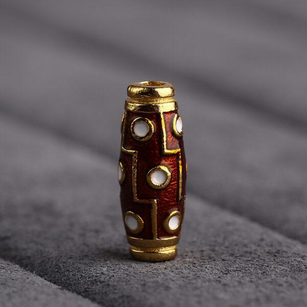 Dzi bead pattern oval shape gild sterling silver bead, enamel Dzi bead - Image 5
