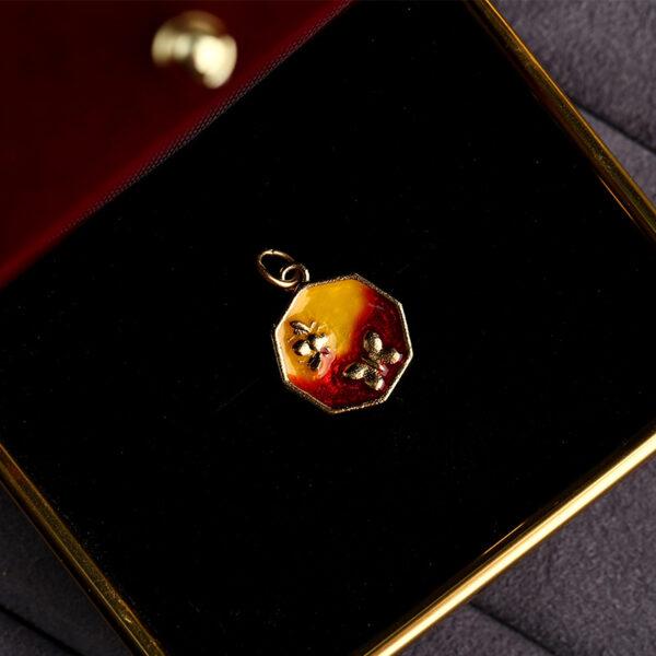 butterfly and bee pattern polygon shape gild sterling silver charm bead, enamel polygon charm - Image 5