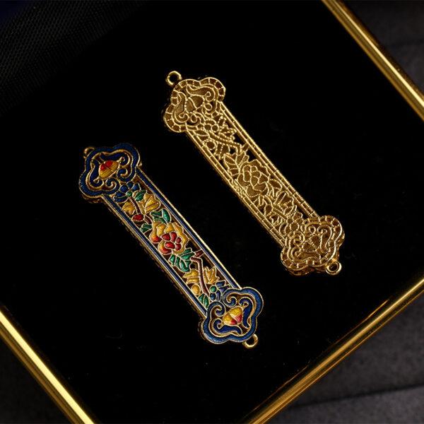 hollow flowers pattern curved rectangle ruyi shape gild sterling silver bead, enamel flowers bead - Image 5