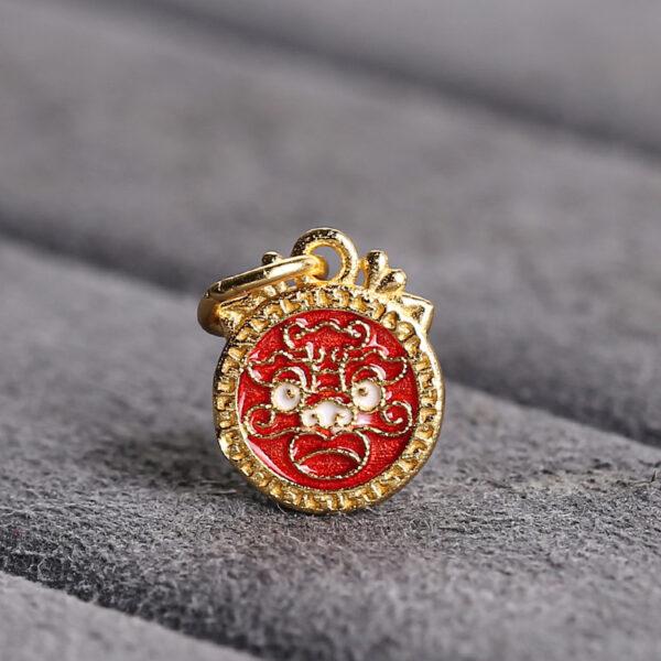 dragon pattern round shape gild sterling silver charm bead, enamel dragon charm - Image 5