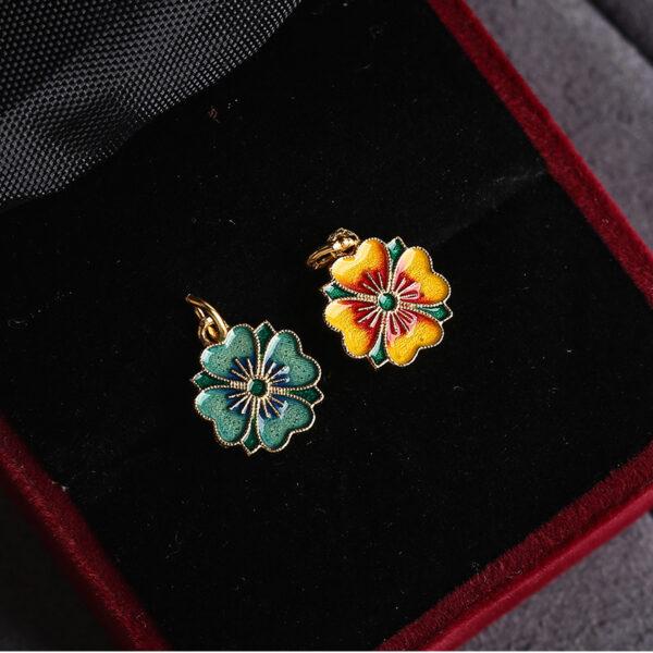 four leaf clover shape gild sterling silver charm bead, enamel flower charm - Image 5