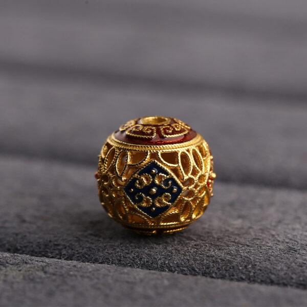hollow flower pattern round shape gild sterling silver bead, enamel ball bead - Image 5