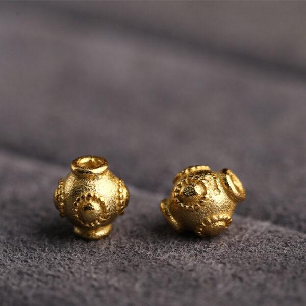 simple round pattern oval shape gild s925 sterling silver bead, golden oval bead - Image 5