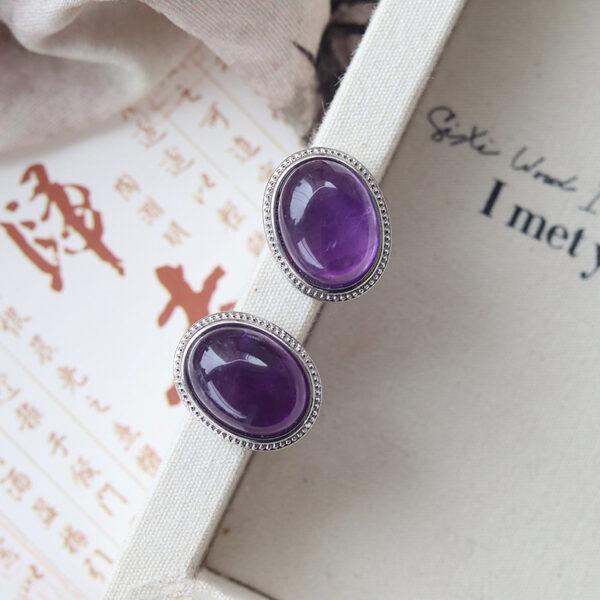 oval shape natural amethyst inlaid copper bead - Image 6