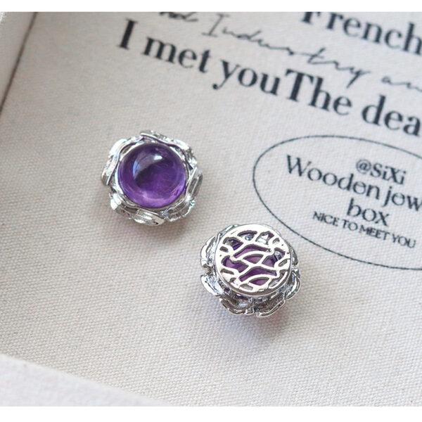 round flower shape natural amethyst and rose quartz inlaid copper bead - Image 6