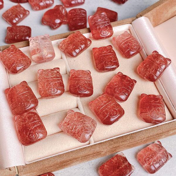 2 pcs / 5 pcs lucky cat shape natural strawberry quartz bead - Image 6