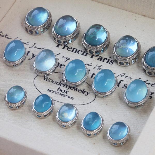 oval shape natural aquamarine inlaid copper bead - Image 6