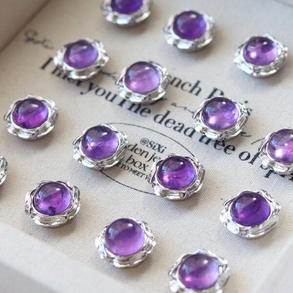 round flower shape natural amethyst and rose quartz inlaid copper bead - Image 7