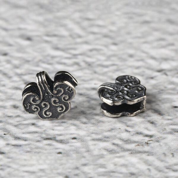flower pattern heart shape s925 sterling silver charm bead, oxidized silver flower charm - Image 7