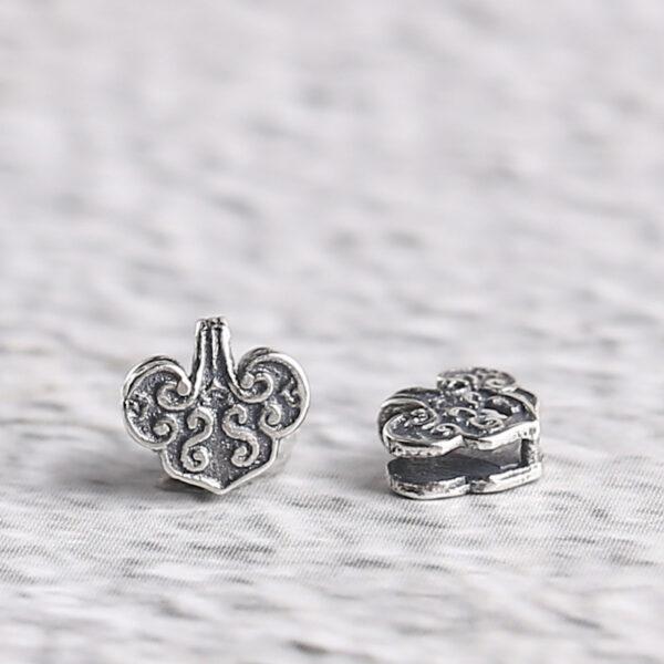 flower pattern heart shape s925 sterling silver charm bead, oxidized silver flower charm - Image 8