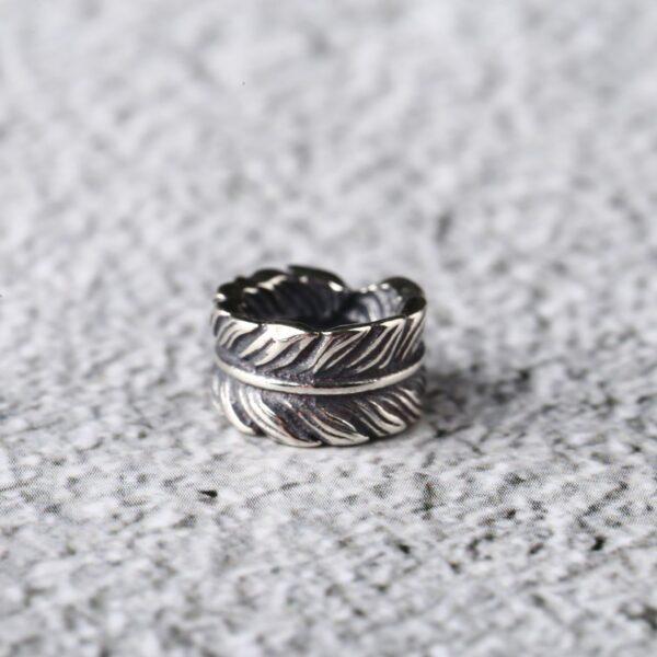 feather pattern ring shape s925 sterling silver bead, oxidized silver feather bead - Image 5