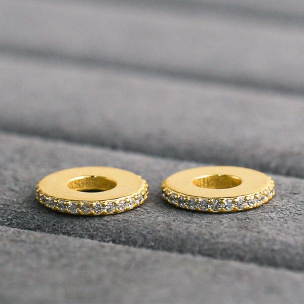 zircon inlaid gasket shape gild s925 sterling silver bead, golden gasket bead - Image 6