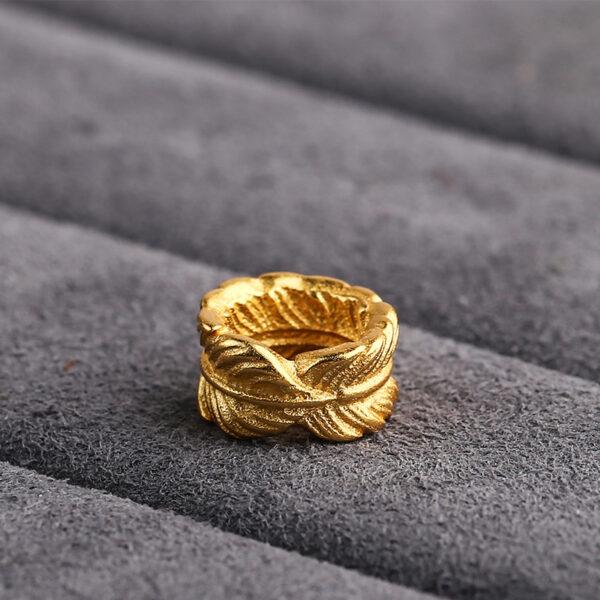 feather pattern ring shape gild s925 sterling silver bead, golden feather bead - Image 6