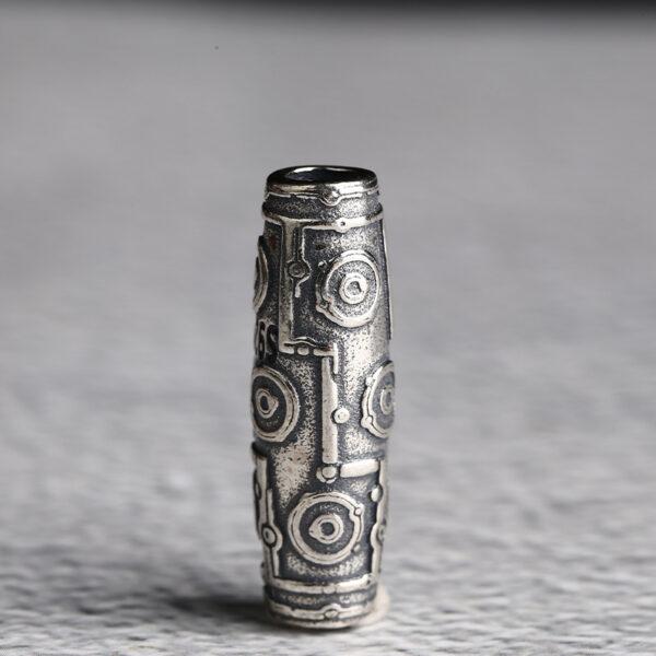 retro dzi bead pattern oval shape s925 sterling silver bead, oxidized silver dzi bead - Image 5