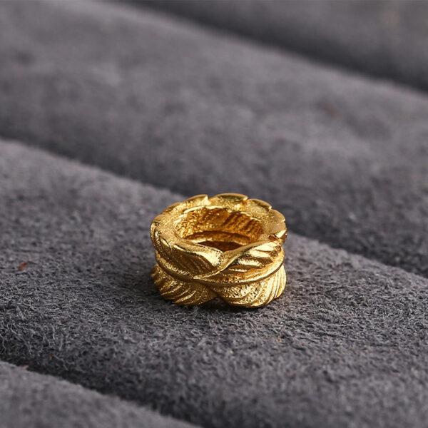 feather pattern ring shape gild s925 sterling silver bead, golden feather bead - Image 7