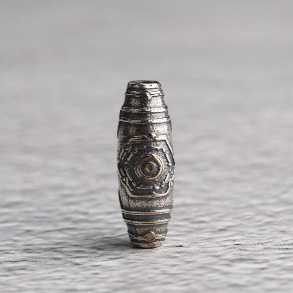 retro dzi bead pattern oval shape s925 sterling silver bead, oxidized silver dzi bead - Image 6