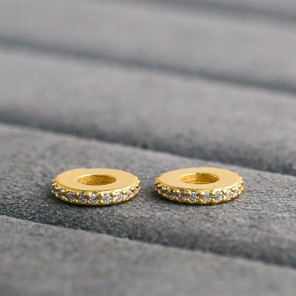 zircon inlaid gasket shape gild s925 sterling silver bead, golden gasket bead - Image 7