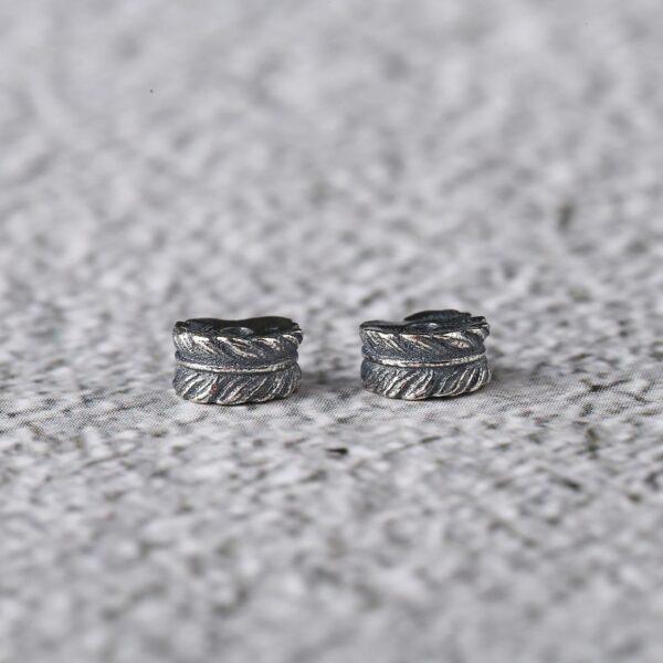 feather pattern ring shape s925 sterling silver bead, oxidized silver feather bead - Image 7