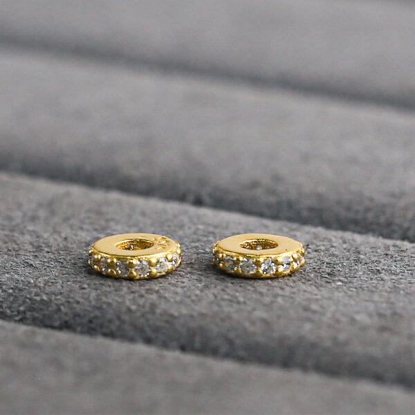 zircon inlaid gasket shape gild s925 sterling silver bead, golden gasket bead - Image 8