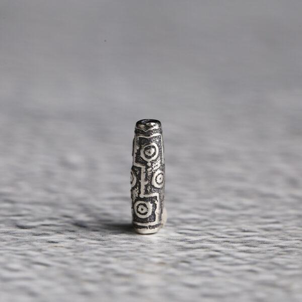 retro dzi bead pattern oval shape s925 sterling silver bead, oxidized silver dzi bead - Image 7