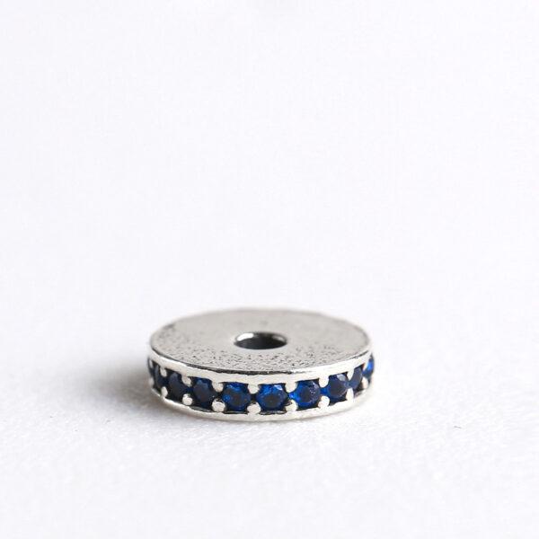 zircon inlaid gasket shape s925 sterling silver bead, oxidized silver gasket bead - Image 6