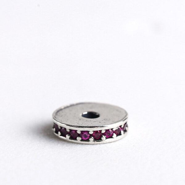 zircon inlaid gasket shape s925 sterling silver bead, oxidized silver gasket bead - Image 8