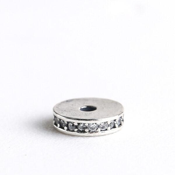 zircon inlaid gasket shape s925 sterling silver bead, oxidized silver gasket bead - Image 9