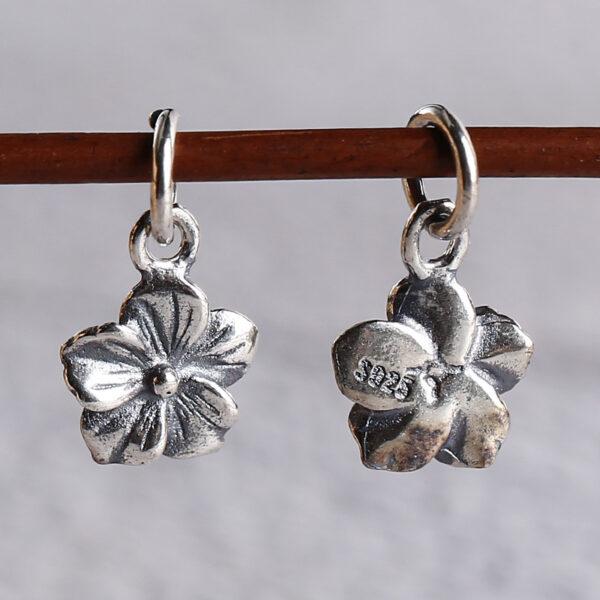 s925 sterling silver flower charm bead, oxidized silver flower charm