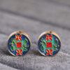 plum flower pattern round shape gild sterling silver bead, colorful enamel round bead