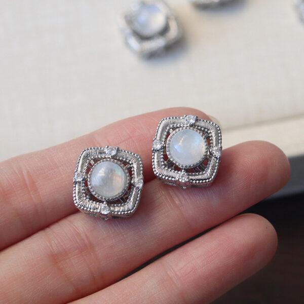 square shape natural moonstone bead inlaid copper bead - Image 2