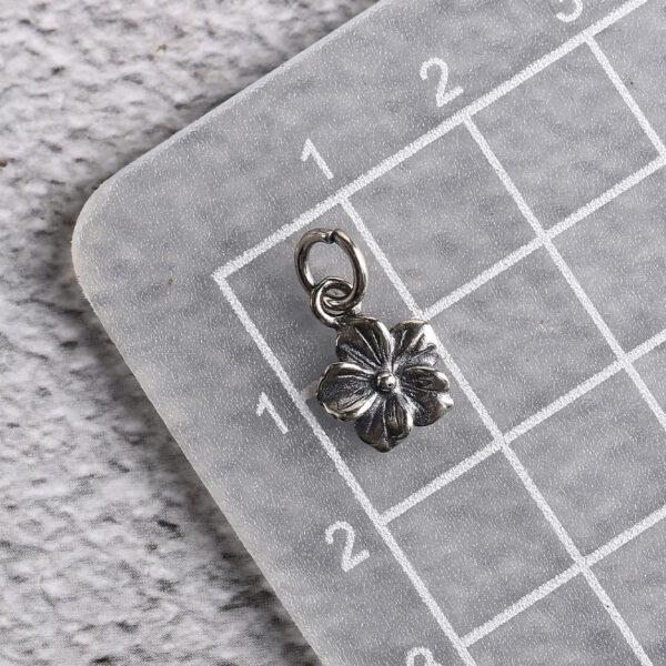 s925 sterling silver flower charm bead, oxidized silver flower charm - Image 2