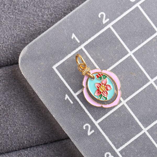 hollow flower oval shape gild sterling silver charm bead, colorful enamel flower charm - Image 2