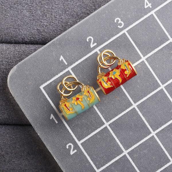 lotus flower pattern lock shape gild sterling silver charm bead, colorful enamel flower charm - Image 2