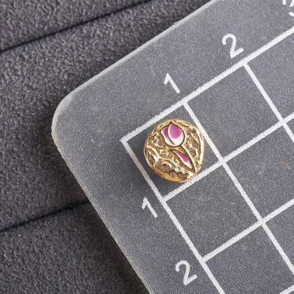 pink tulip flower pattern gild sterling silver bead, enamel flower bead - Image 2
