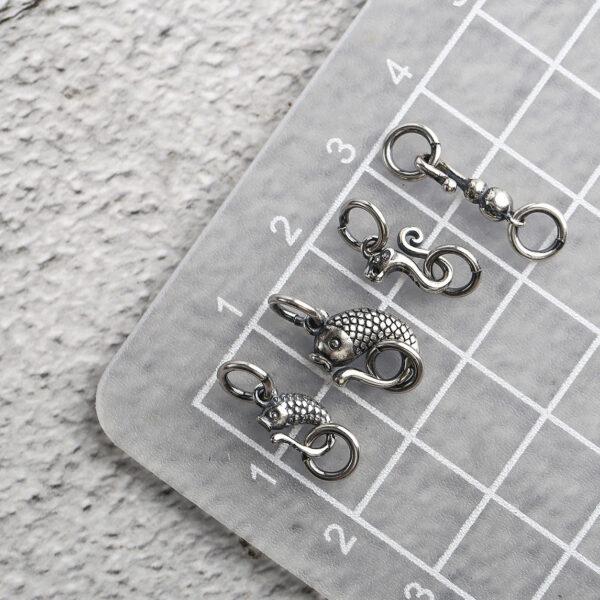 fish and dragon pattern s925 sterling silver clasp bead, oxidized silver clasp - Image 2