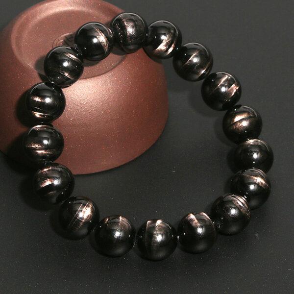 7mm - 14mm round shape 7A natural Hypersthene beaded bracelet - Image 2