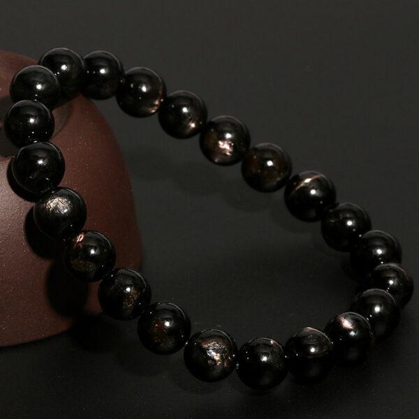 7mm - 14mm round shape 5A natural Hypersthene beaded bracelet - Image 2