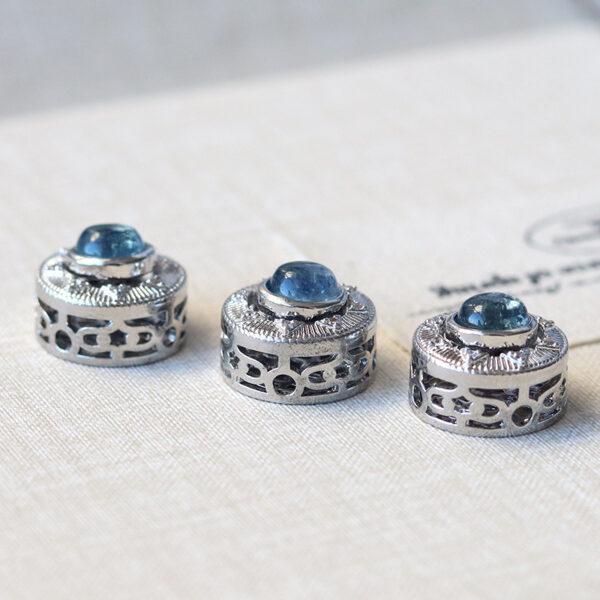 round shape natural aquamarine bead inlaid copper bead - Image 3
