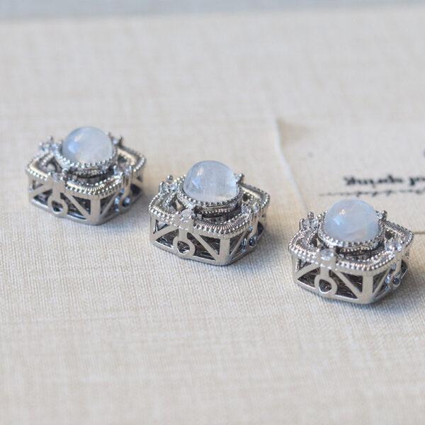 square shape natural moonstone bead inlaid copper bead - Image 3