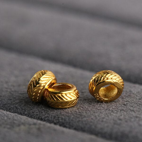 feather pattern gild s925 sterling silver ring bead, golden ring bead - Image 3