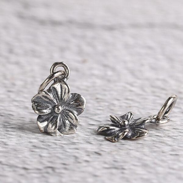 s925 sterling silver flower charm bead, oxidized silver flower charm - Image 3
