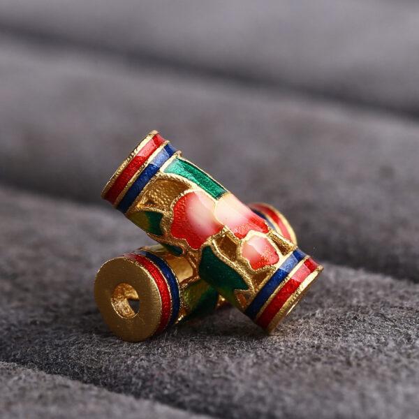 hollow flower colum shape gild sterling silver bead, colorful enamel colum bead - Image 3