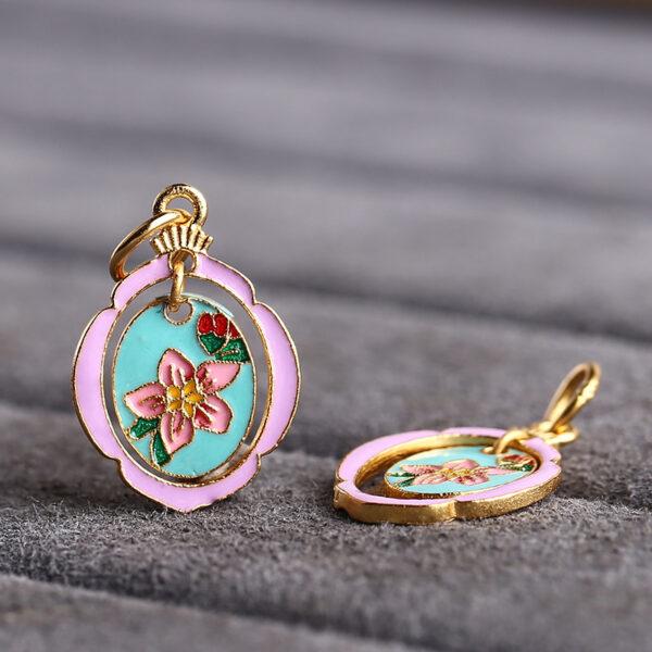 hollow flower oval shape gild sterling silver charm bead, colorful enamel flower charm - Image 3