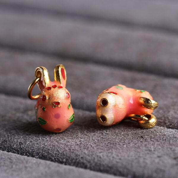 nice rabbit shape gild sterling silver charm bead, pink enamel rabbit charm - Image 3