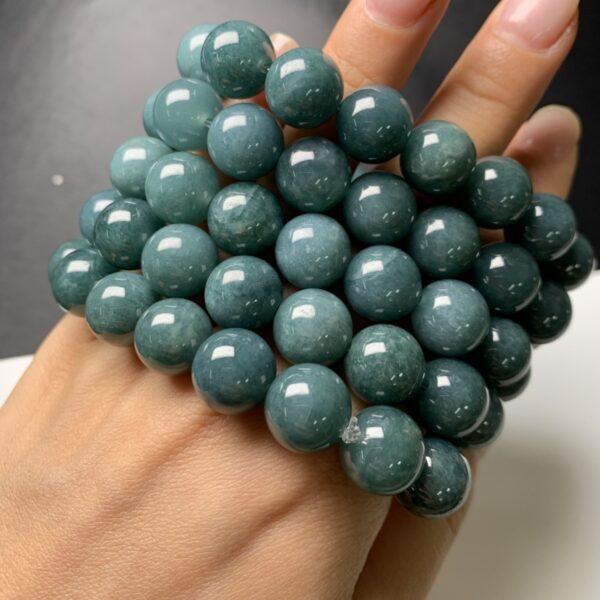 6mm - 12mm round shape natural icy blue jadeite beaded bracelet - Image 3