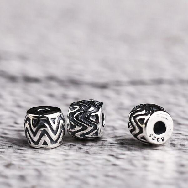 s925 sterling silver wave pattern drum shape bead, oxidized silver drum bead - Image 3
